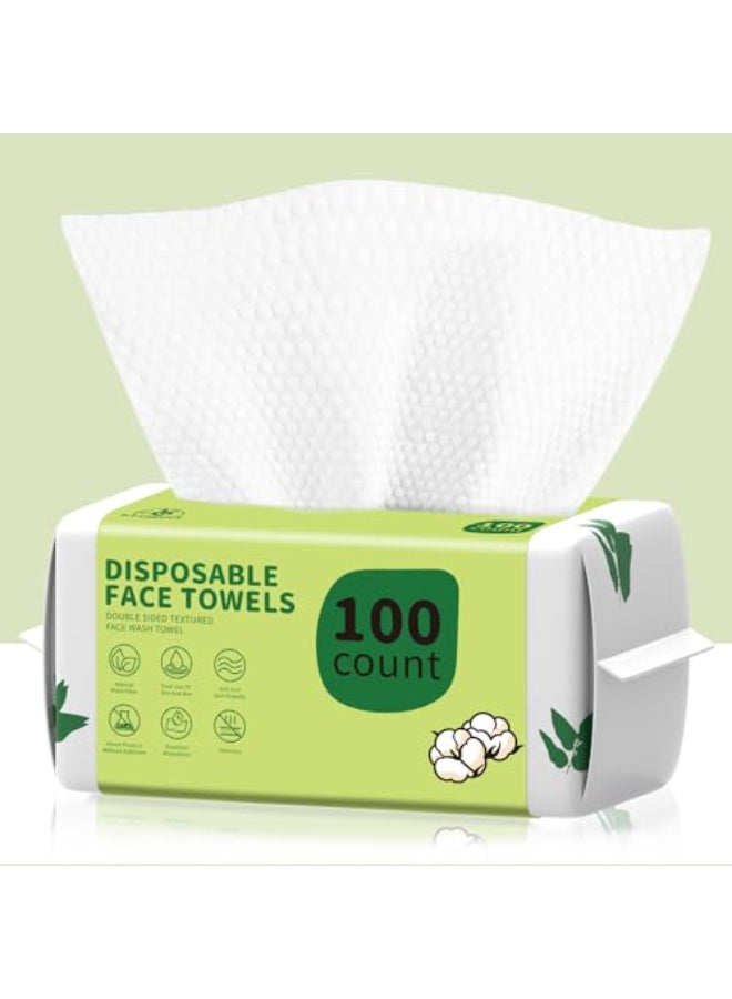 KeeiZoes Disposable Face Towels 100 Count Biodegradable Ultra Soft Thick Facial Towels for Sensitive Skin LintFree Makeup Remover Dry Wipes MultiPurpose Cleansing Towelettes for Face Wipes Skincare - Image 1