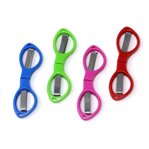 yueton 4pcs Colorful Plastic Handle Folding Safety Scissors Travel Scissors with Keychain Holes Hidden Stainless Steel Blades for Craft Fishing Use