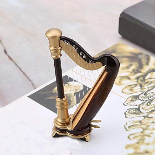 PUNK Mini Harp Model,14CM Hand-made Wooden Harp Musical Instrument Replica Home Office Table Decoration Ornament,Instrument Holiday Gift - Image 3