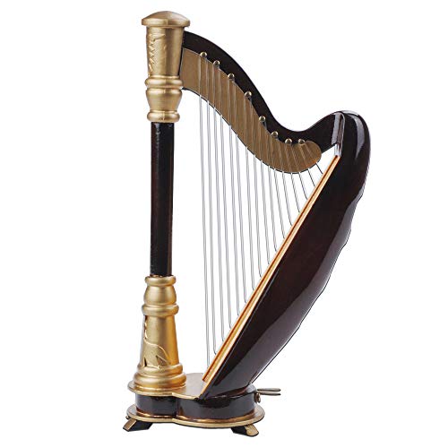 PUNK Mini Harp Model,14CM Hand-made Wooden Harp Musical Instrument Replica Home Office Table Decoration Ornament,Instrument Holiday Gift - Image 1