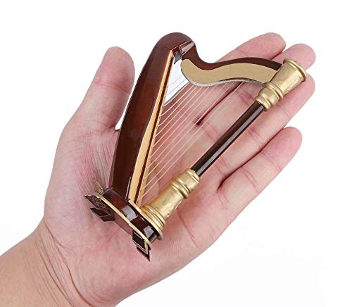 PUNK Mini Harp Model,14CM Hand-made Wooden Harp Musical Instrument Replica Home Office Table Decoration Ornament,Instrument Holiday Gift - Image 2
