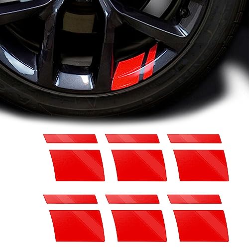 GKmow Pack-6 Car Reflective Stickers, Car Wheel Rim Stripe Decals, Universal Automotive Decals for 18-21 Inch Wheels Tire Rim Decoration Accessories (Red) - Image 1