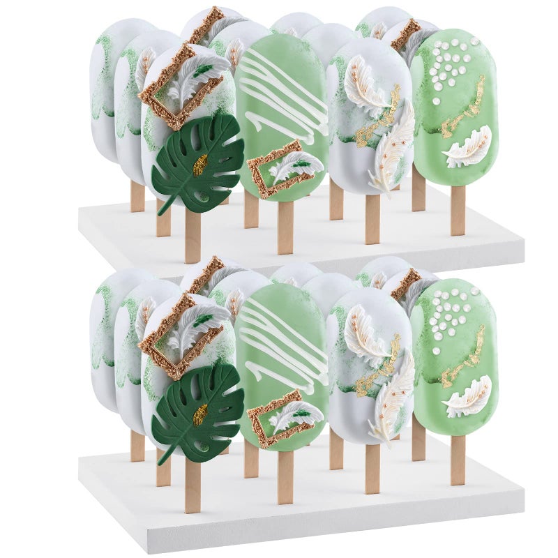 Qunclay 2 Pcs Wooden Cakesicle Stand Display 12 Count Candy Sticks Holder Rectangle Rustic Cake Stands for Dessert Table Ice Cream Lollipop Holder for Wedding Birthday Holiday Party - Image 1