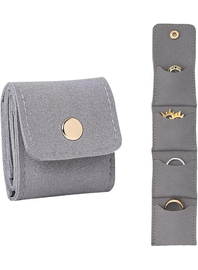 Mini Travel Jewelry Bag Mini Travel Jewelry Roll Bag with Buckle Portable Jewelry Pouch Travel Jewellery Organizer Case Small Foldable Jewellery Box for Earrings, Rings, Necklaces (1pcs) (Grey) - Image 3