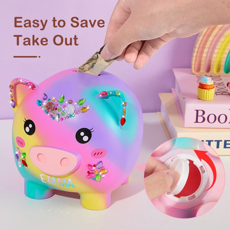 MHJY Piggy Bank Girls, Unbreakable Piggy Banks Large Money Coin Bank for Kids with DIY Stickers, for Birthday, Easter, Baby Shower, Rainbow - Image 4