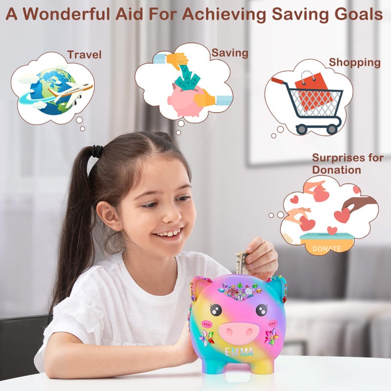 MHJY Piggy Bank Girls, Unbreakable Piggy Banks Large Money Coin Bank for Kids with DIY Stickers, for Birthday, Easter, Baby Shower, Rainbow - Image 3