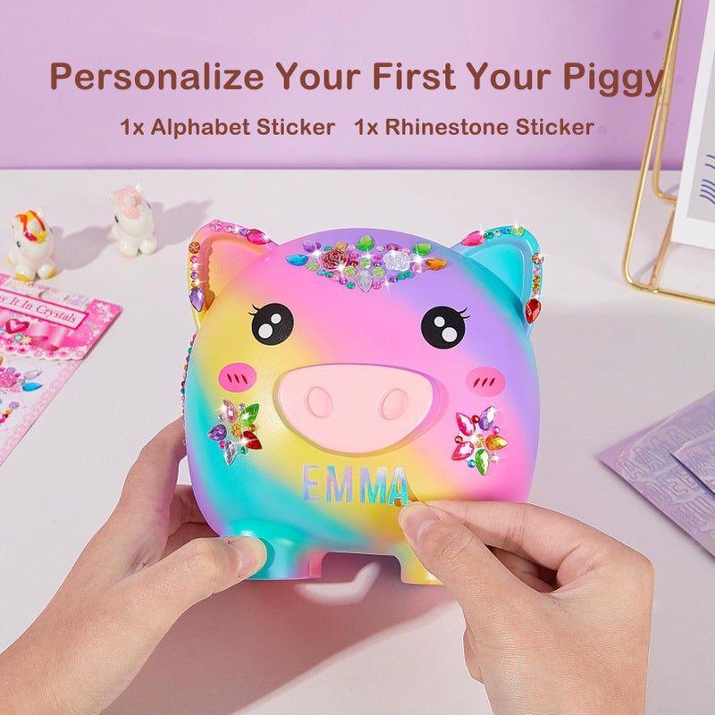 MHJY Piggy Bank Girls, Unbreakable Piggy Banks Large Money Coin Bank for Kids with DIY Stickers, for Birthday, Easter, Baby Shower, Rainbow - Image 2