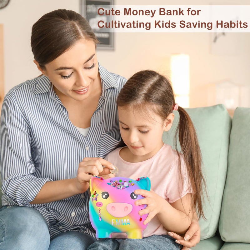 MHJY Piggy Bank Girls, Unbreakable Piggy Banks Large Money Coin Bank for Kids with DIY Stickers, for Birthday, Easter, Baby Shower, Rainbow - Image 5