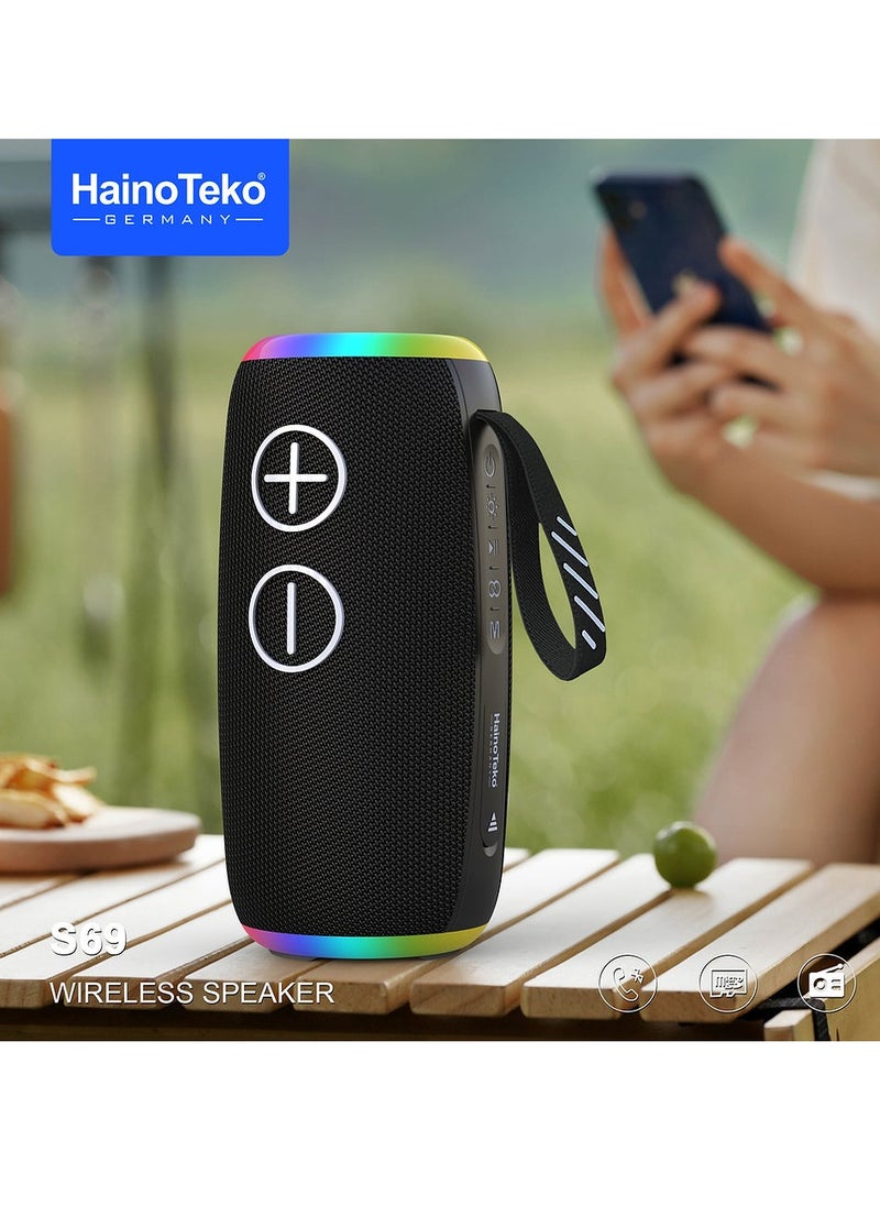Haino Teko Portable Bluetooth Speaker with RGB Lights, Water Resistant, FM Radio and SD Slot - RED  - Image 2