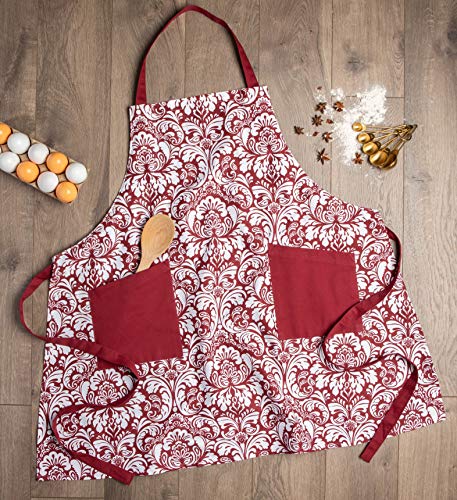 DII Chef Style Cotton Apron Adjustable Straps and Large Pocket, Wine - Image 3
