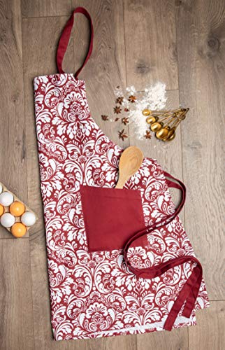 DII Chef Style Cotton Apron Adjustable Straps and Large Pocket, Wine - Image 4