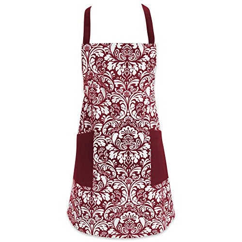 DII Chef Style Cotton Apron Adjustable Straps and Large Pocket, Wine - Image 1