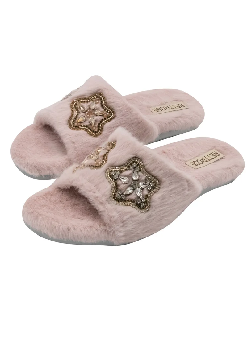 RETTROSE The Bailey Pink Luxury Plush Diamanté Embellished Handmade Slipper