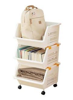 Alissa Plastic Rolling Utility Cart Storage Shelf 3 Tier Large Bathroom Storage Basket Toys Rolling Storage Cart Trolley with Wheels Easy Assembly for Bathroom Kicthen Livingroom 39 * 34 * 91cm  - Image 1
