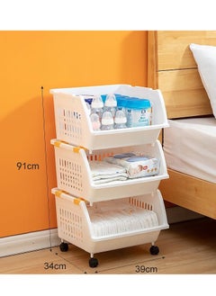 Alissa Plastic Rolling Utility Cart Storage Shelf 3 Tier Large Bathroom Storage Basket Toys Rolling Storage Cart Trolley with Wheels Easy Assembly for Bathroom Kicthen Livingroom 39 * 34 * 91cm  - Image 5