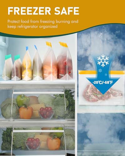IDEATECH Gallon Freezer Bags Stand Up, Dishwasher Safe & Leakproof Reusable Gallon Bags, Extra Large & BPA Plastic Free Reusable Food Storage Bags for Meats, Veggies(6 Pack) - Image 3