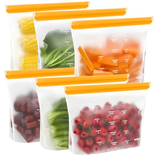 IDEATECH Gallon Freezer Bags Stand Up, Dishwasher Safe & Leakproof Reusable Gallon Bags, Extra Large & BPA Plastic Free Reusable Food Storage Bags for Meats, Veggies(6 Pack) - Image 1