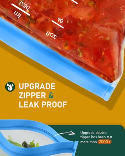 IDEATECH Gallon Freezer Bags Stand Up, Dishwasher Safe & Leakproof Reusable Gallon Bags, Extra Large & BPA Plastic Free Reusable Food Storage Bags for Meats, Veggies(6 Pack) - Image 4