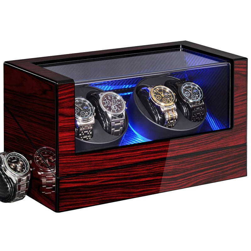 ANWBROAD Watch Winders For Automatic Watches Automatic Watch Winder Box With Led Light Watch Turner For Automatic 4 Watch Rotator And Super Quiet Motor And 4 Rotation Mode UJWW011Y