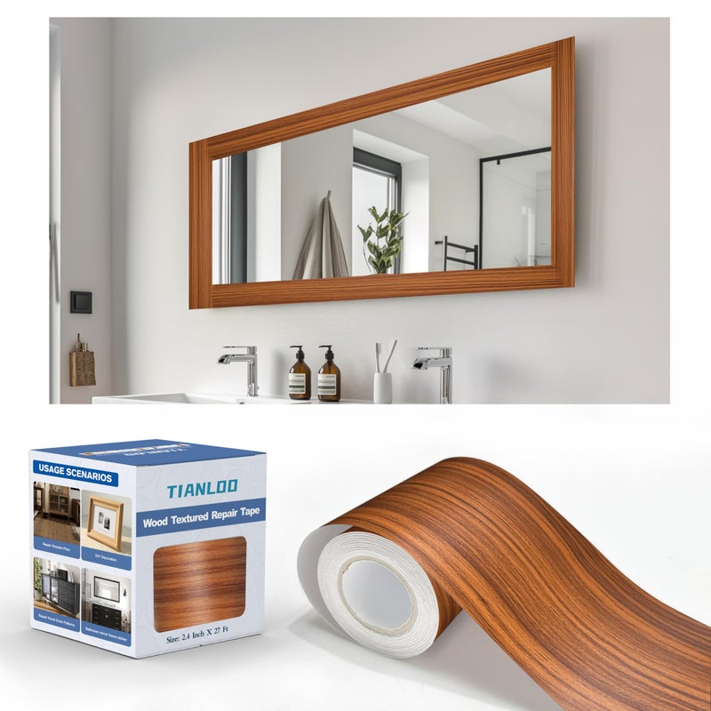 TIANLDD 27 FT Wood Grain Wallpaper Border, Removable Waterproof Mirror Border Peel and Stick,Bathroom Mirror Frame Border.(Brown Oak) - Image 1