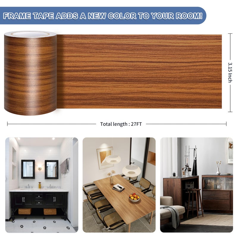 TIANLDD 27 FT Wood Grain Wallpaper Border, Removable Waterproof Mirror Border Peel and Stick,Bathroom Mirror Frame Border.(Brown Oak) - Image 3