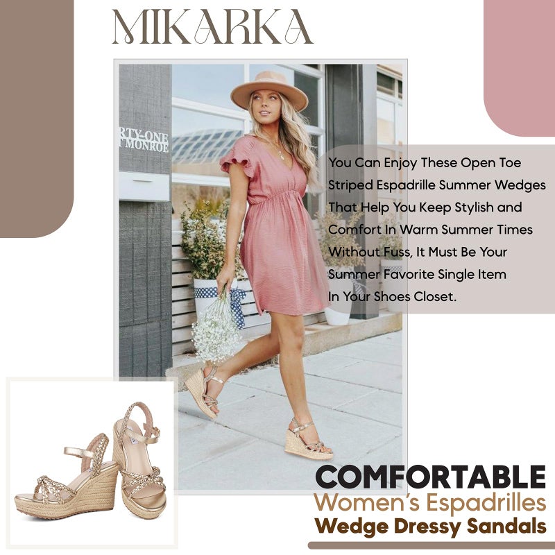 mikarka Espadrille Wedge Sandals for Women Braided Knot Ankle Strap Open Toe Platform Sandals - Image 3
