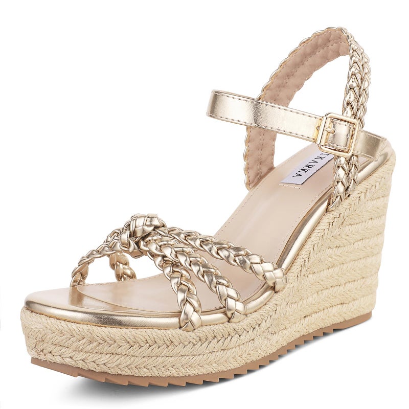 mikarka Espadrille Wedge Sandals for Women Braided Knot Ankle Strap Open Toe Platform Sandals - Image 1