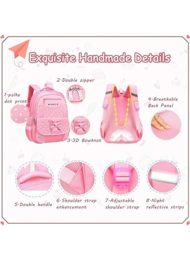 School Bags for Girls,2Pcs Bowknot Students Backpack,Elementary Princess Bookbag Sets for School - Image 3