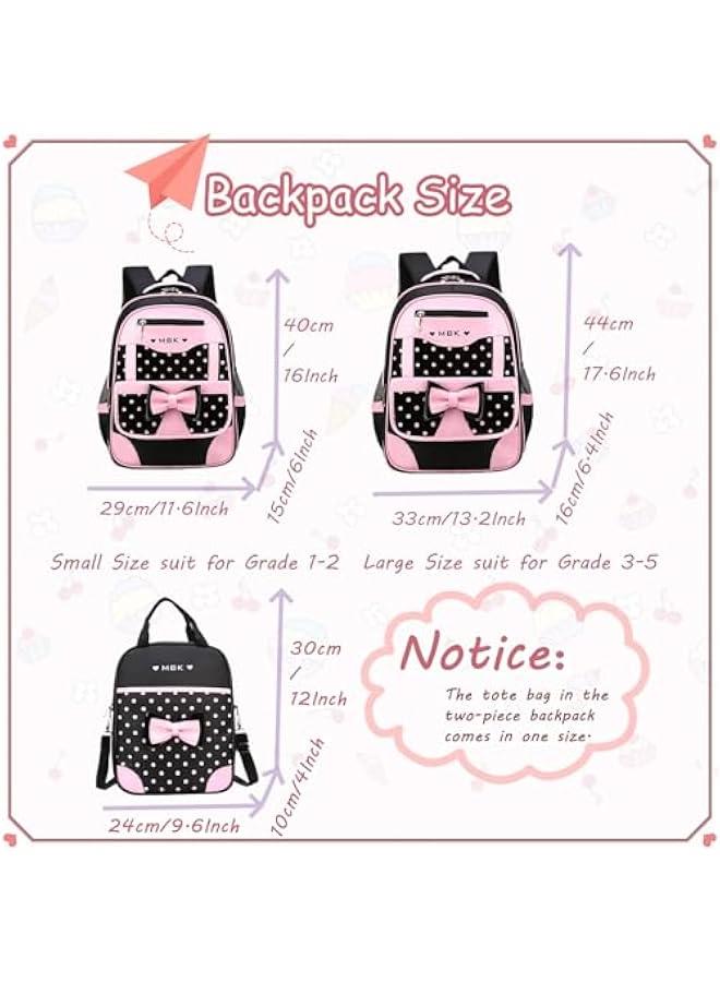 School Bags for Girls,2Pcs Bowknot Students Backpack,Elementary Princess Bookbag Sets for School - Image 2