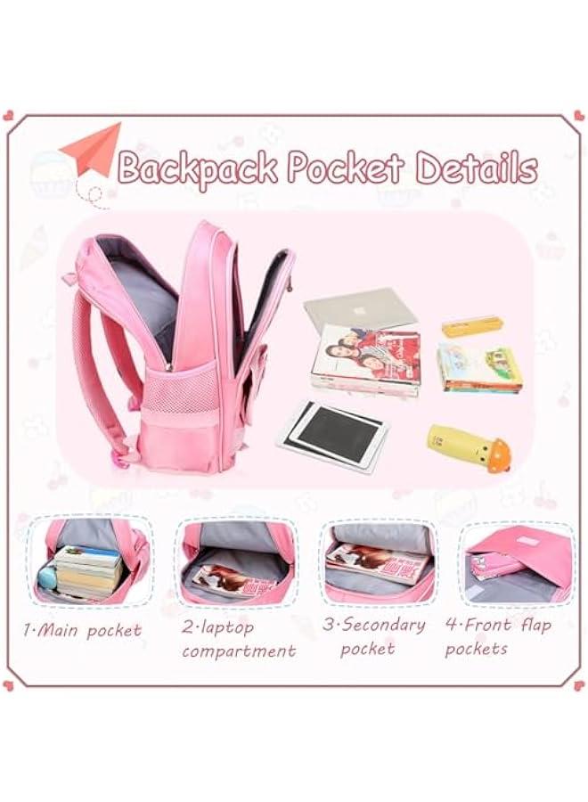 School Bags for Girls,2Pcs Bowknot Students Backpack,Elementary Princess Bookbag Sets for School - Image 5