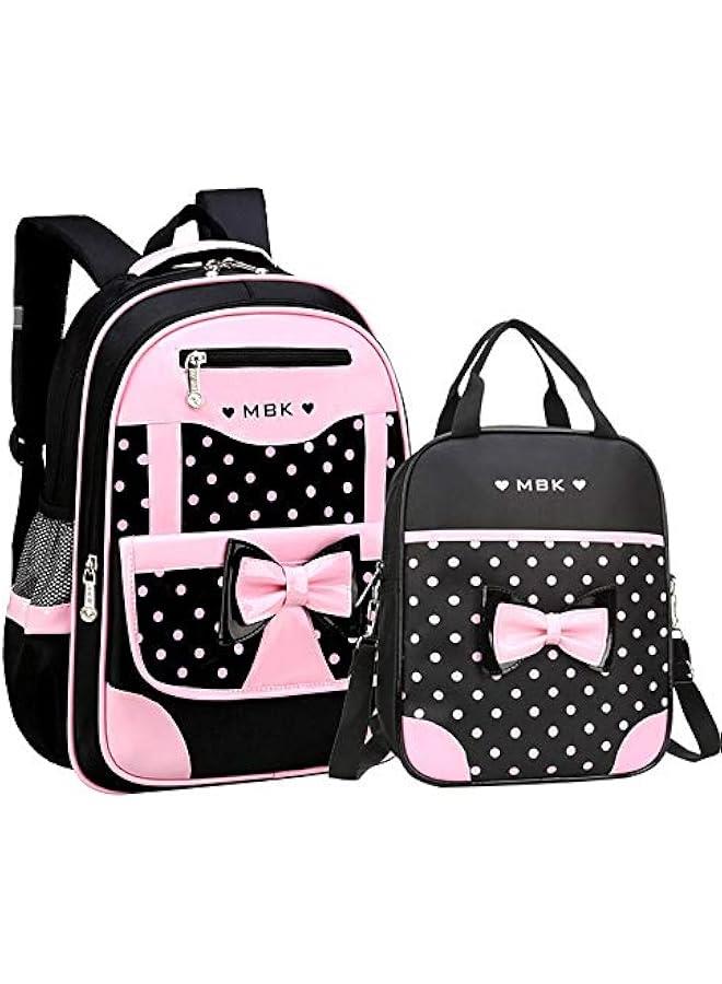School Bags for Girls,2Pcs Bowknot Students Backpack,Elementary Princess Bookbag Sets for School - Image 1