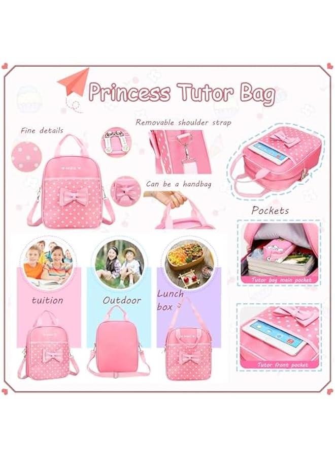 School Bags for Girls,2Pcs Bowknot Students Backpack,Elementary Princess Bookbag Sets for School - Image 4