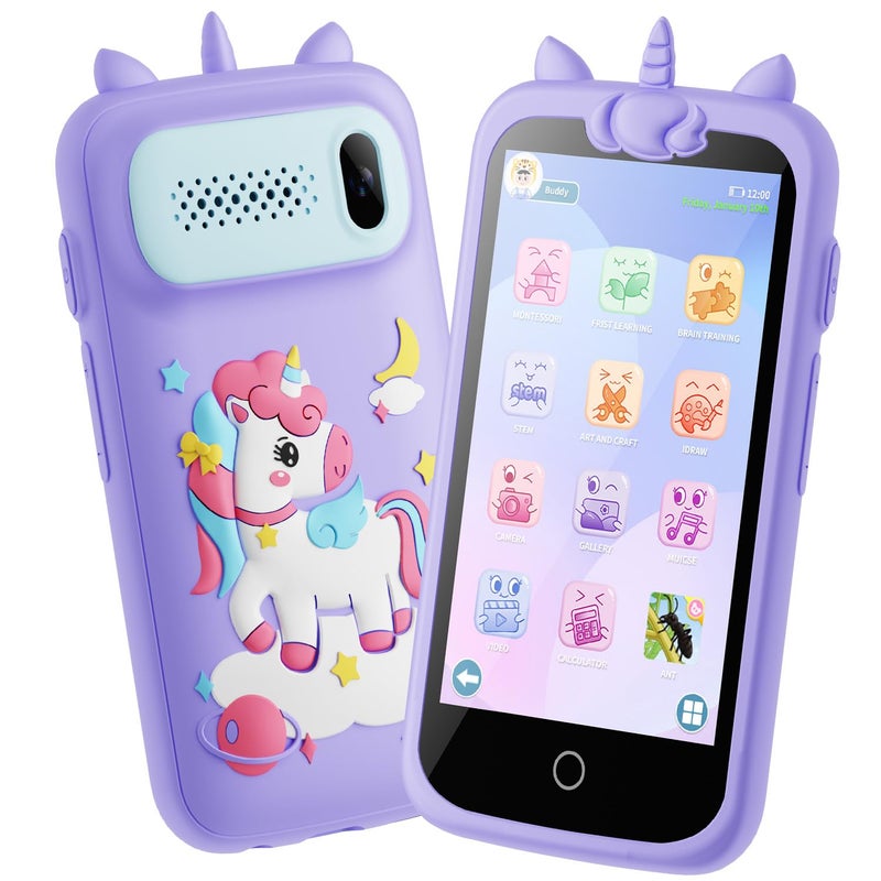 E teacher Kids Toys Phone 397 Touchscreen Mini Phones for Kids Learning Phone Puzzle Games 1500mA Toys Cell Phone 8GB Card Purple - Image 3