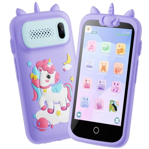 E teacher Kids Toys Phone 397 Touchscreen Mini Phones for Kids Learning Phone Puzzle Games 1500mA Toys Cell Phone 8GB Card Purple - Image 1