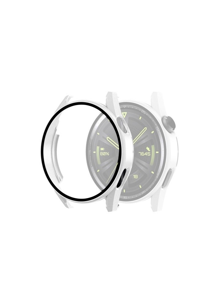 Case Compatible with Huawei Watch GT3 46mm,Shockproof HD Tempered glass screen protector Hard PC Bumper Protective Shell All-Around Protective (Silver)