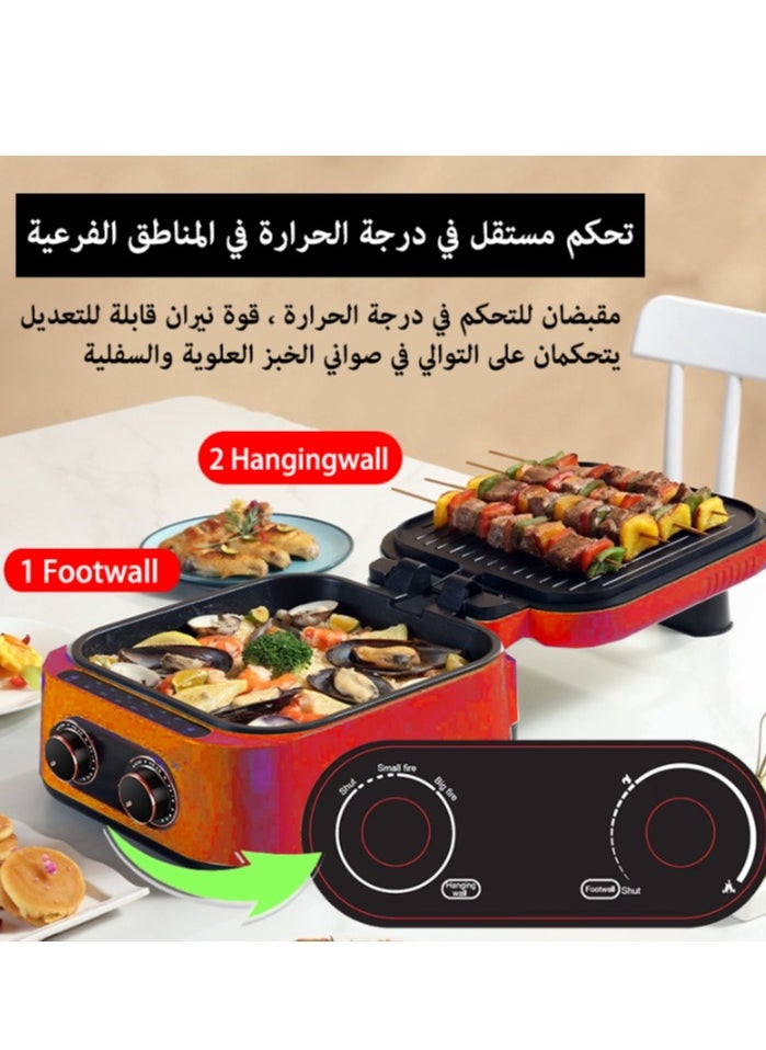 جيرزون - اللون الأحمر - مقلاة خبز كهربائية وآلة طهي ذات ارتفاع عميق وسعة كبيرة، 6 وظائف، يمكن القلي والخبز والغلي والبخار والطهي والتنظيف - Image 1