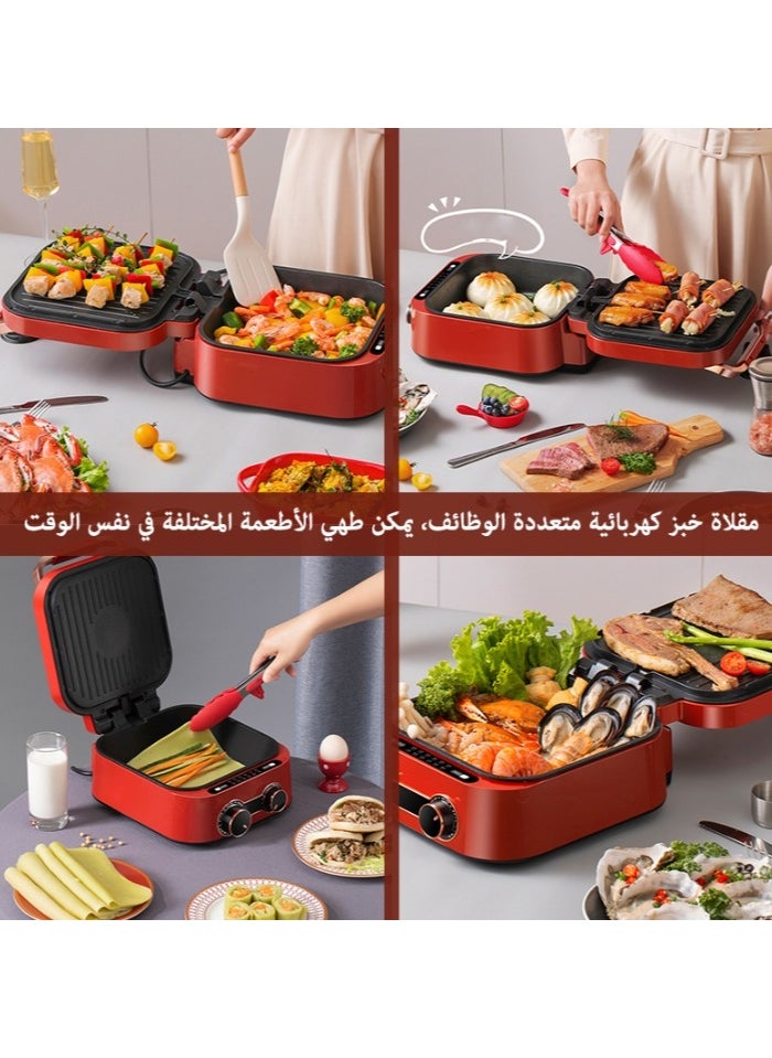 جيرزون - اللون الأحمر - مقلاة خبز كهربائية وآلة طهي ذات ارتفاع عميق وسعة كبيرة، 6 وظائف، يمكن القلي والخبز والغلي والبخار والطهي والتنظيف - Image 1
