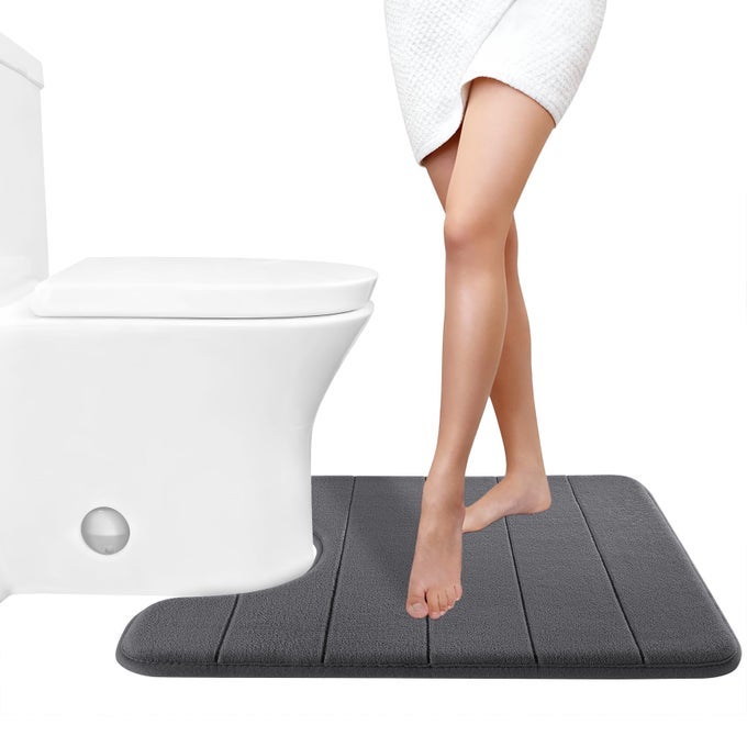 MEMORY FOAM TOILET BATH MAT USHAPED 24 X 20 INCHESSOFT AND COMFORTABLE SUPER WATER ABSORPTION NONSLIP MACHINE WASH AND EASIER TO DRY FOR BATHROOM COMMODE CONTOUR RUG DARK GRAY