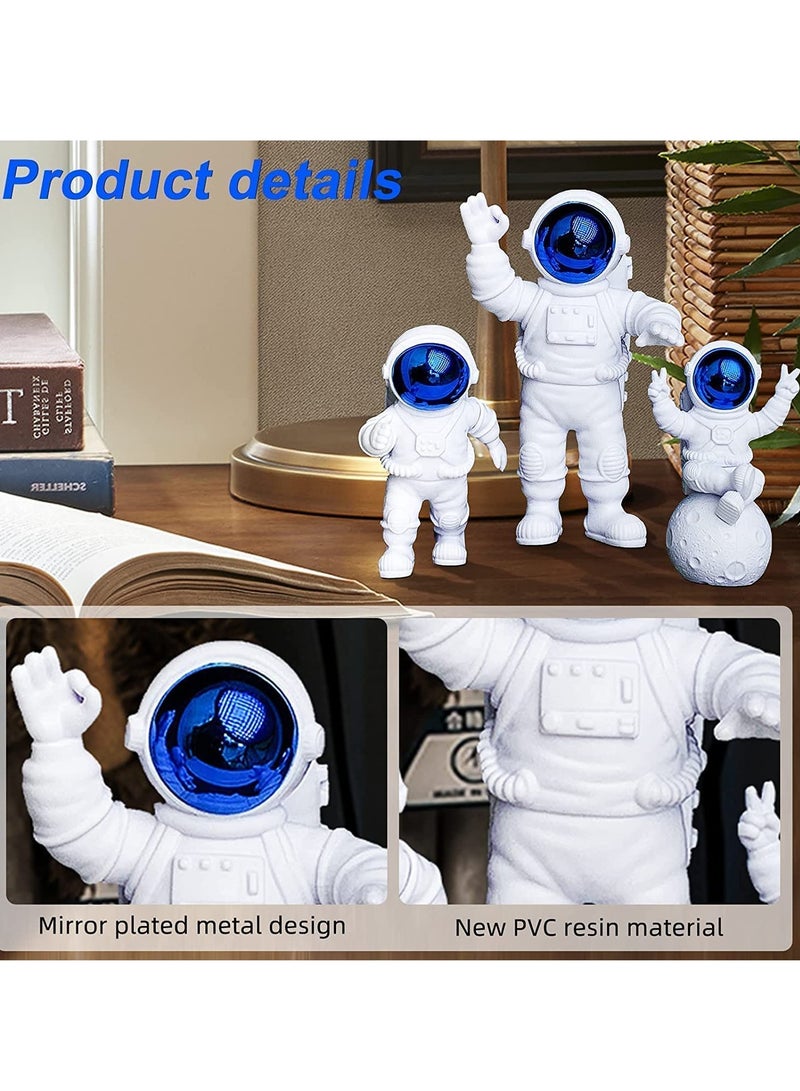 SYOSI زينة رائد الفضاء، 3 قطع تمثال رائد فضاء تماثيل نموذج رائد الفضاء، لتزيين الكعك props لتصوير موضوع الفضاء هدايا الحفلات زرقاء - Image 3