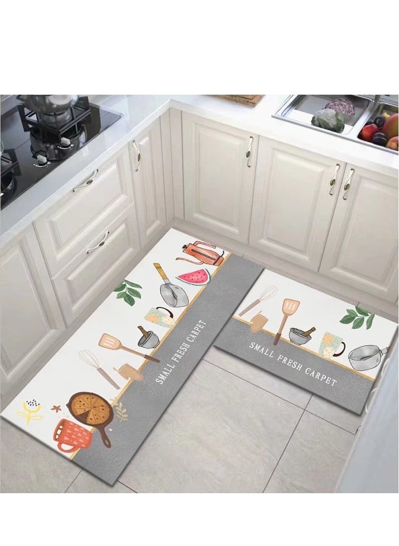 LESTER - LESTER Oil-Proof Non-Slip Kitchen Mat Super Absorbent kitchen Carpet Quick Drying, Kitchen Rug, Non-Slip Entrance Doormat, Diatom Leather Floor Mats Home Decor Set Cooking Design Grey and White 40X60x40X120cm - Image 1
