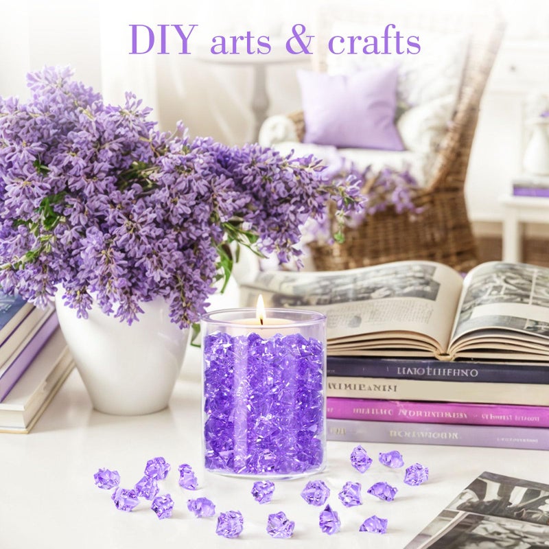 DomeStar Purple Fake Ice Rocks, 150PCS Acrylic Gems Crystals Plastic Diamonds Centerpiece for Vase Fillers Wedding Party Table Scatter - Image 3