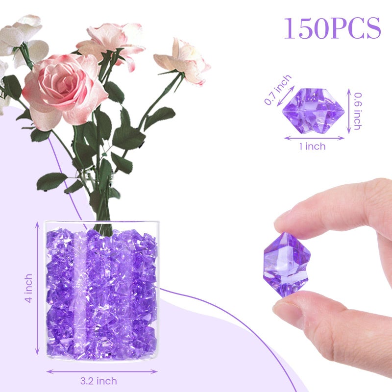 DomeStar Purple Fake Ice Rocks, 150PCS Acrylic Gems Crystals Plastic Diamonds Centerpiece for Vase Fillers Wedding Party Table Scatter - Image 4