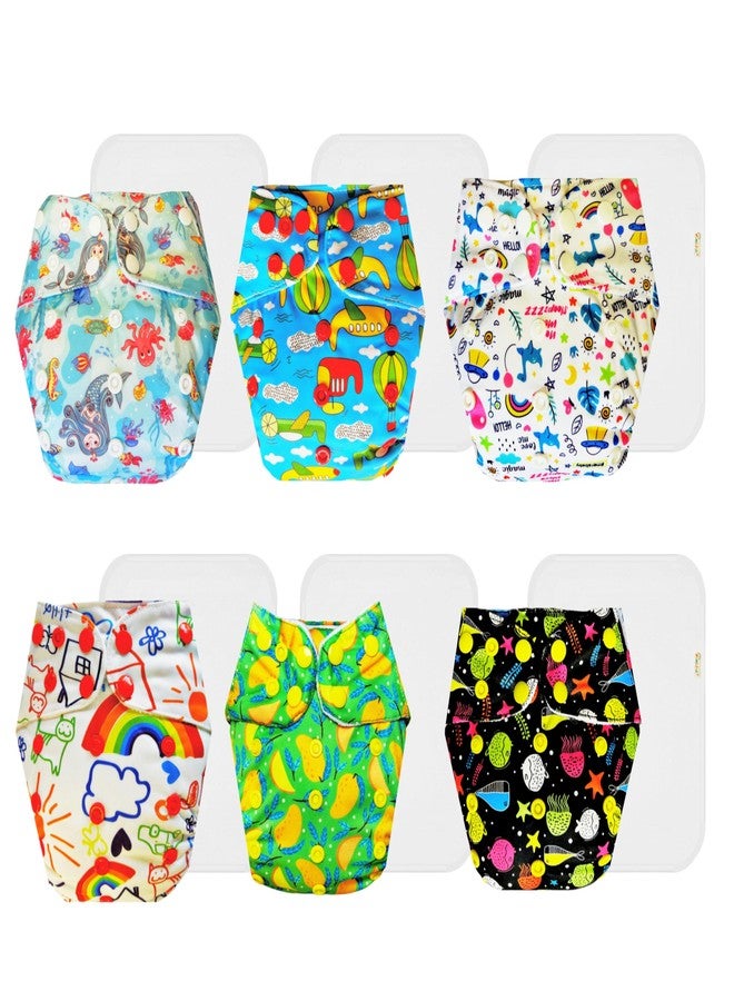 Dumbledo Premium Cloth Diaper with Cotton Insert (Pack of 6) | Dry Feel and Comfortable | Leakproof | Adjustable Snaps | Worry-Free Diapering | 3 Months - 3 Years | Unisex Baby - Image 1