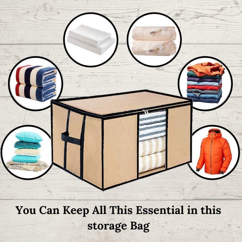 ShubhKraft ShubhKraft Blanket Organiser for Wardrobe Underbed Storage Blanket Organizer With Zipper Closure Transparent Window Square Shape Wardrobe Organizer for ClothesPack Of 2 Beige  - Image 4