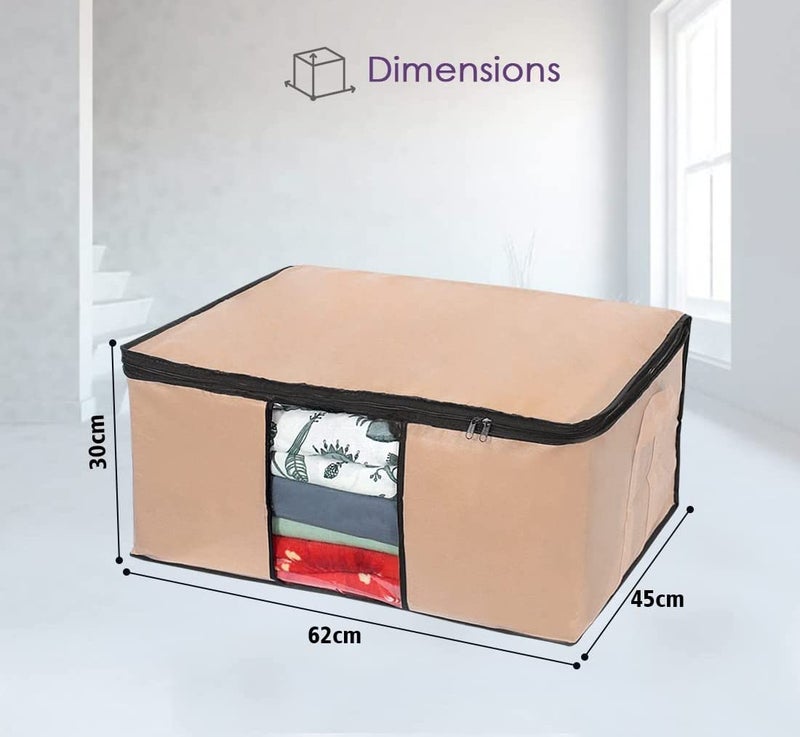 ShubhKraft ShubhKraft Blanket Organiser for Wardrobe Underbed Storage Blanket Organizer With Zipper Closure Transparent Window Square Shape Wardrobe Organizer for ClothesPack Of 2 Beige  - Image 2