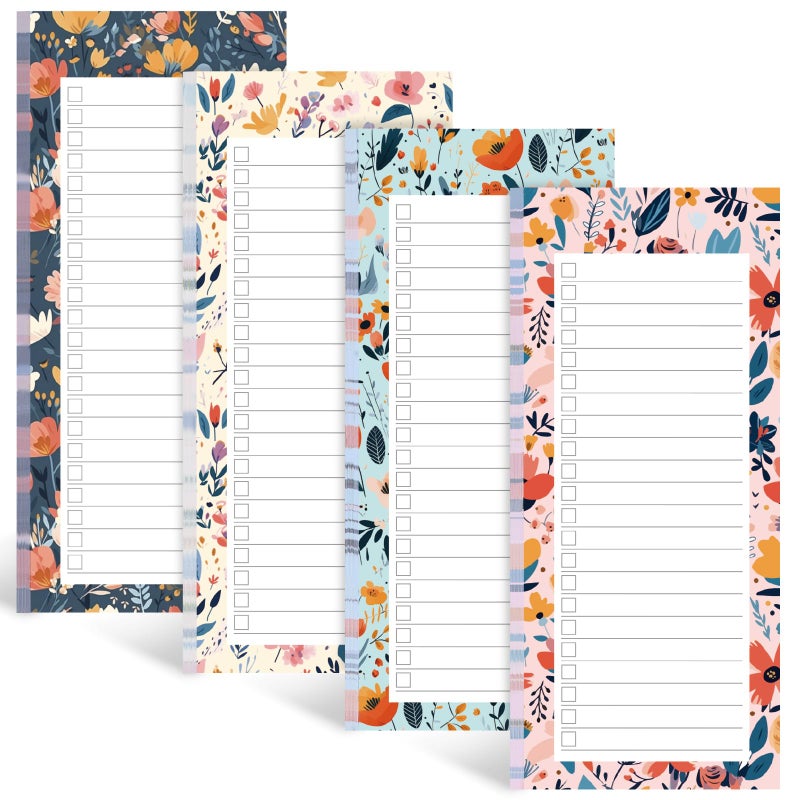 Koogel Magnetic Fridge Notepads, Floral Design, 4 Pack 200 Sheets Grocery List Notepad, 70g Premium Paper, Tear-Off Sheets, Perfect for Daily Schedules, Shopping Lists & Task Management, To-Do List - Image 1