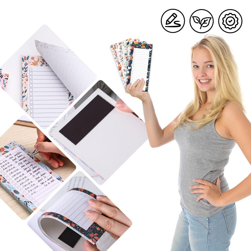 Koogel Magnetic Fridge Notepads, Floral Design, 4 Pack 200 Sheets Grocery List Notepad, 70g Premium Paper, Tear-Off Sheets, Perfect for Daily Schedules, Shopping Lists & Task Management, To-Do List - Image 2