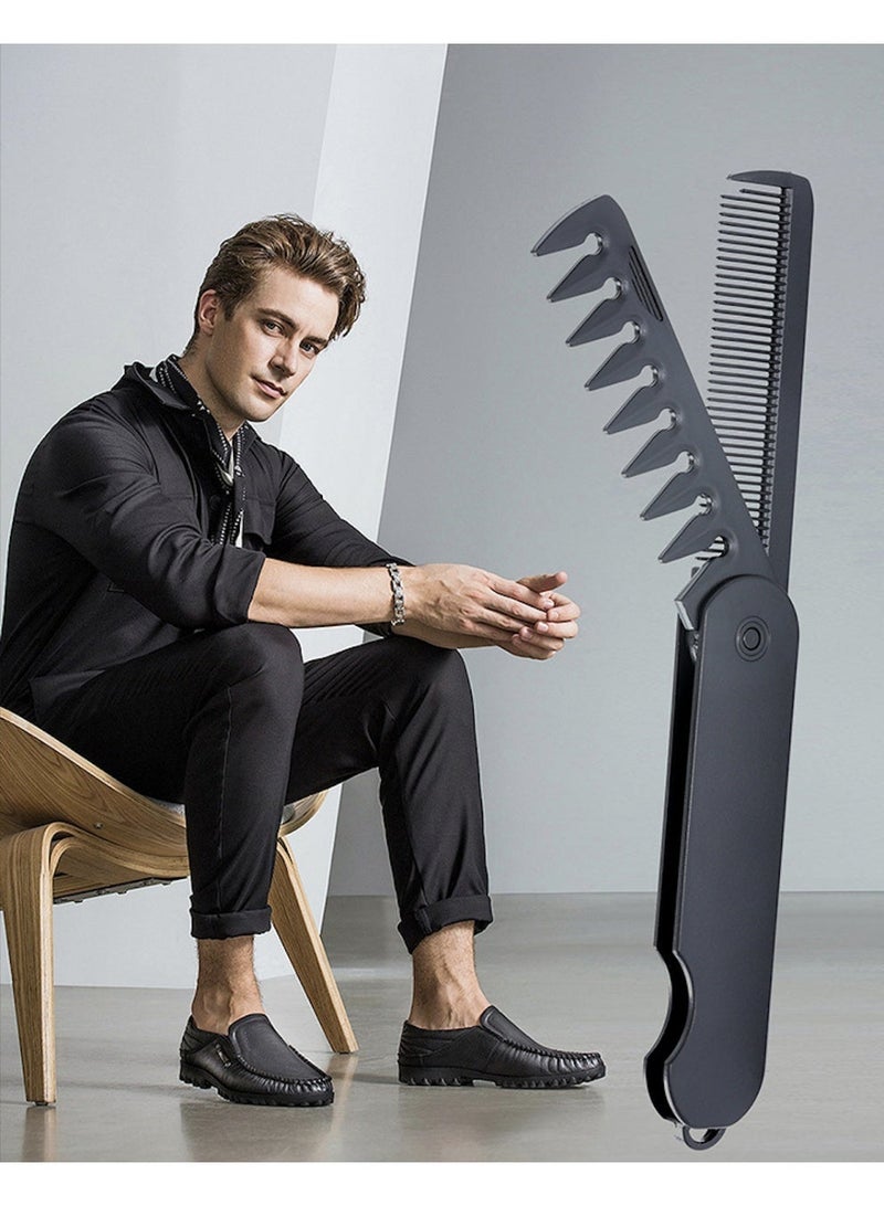 2 in 1 Pocket Folding Combs Plastic Wide Tooth Oil Head Comb Beard Combing Barber Clipper Comb Salon Hair Styling Tools - Image 1