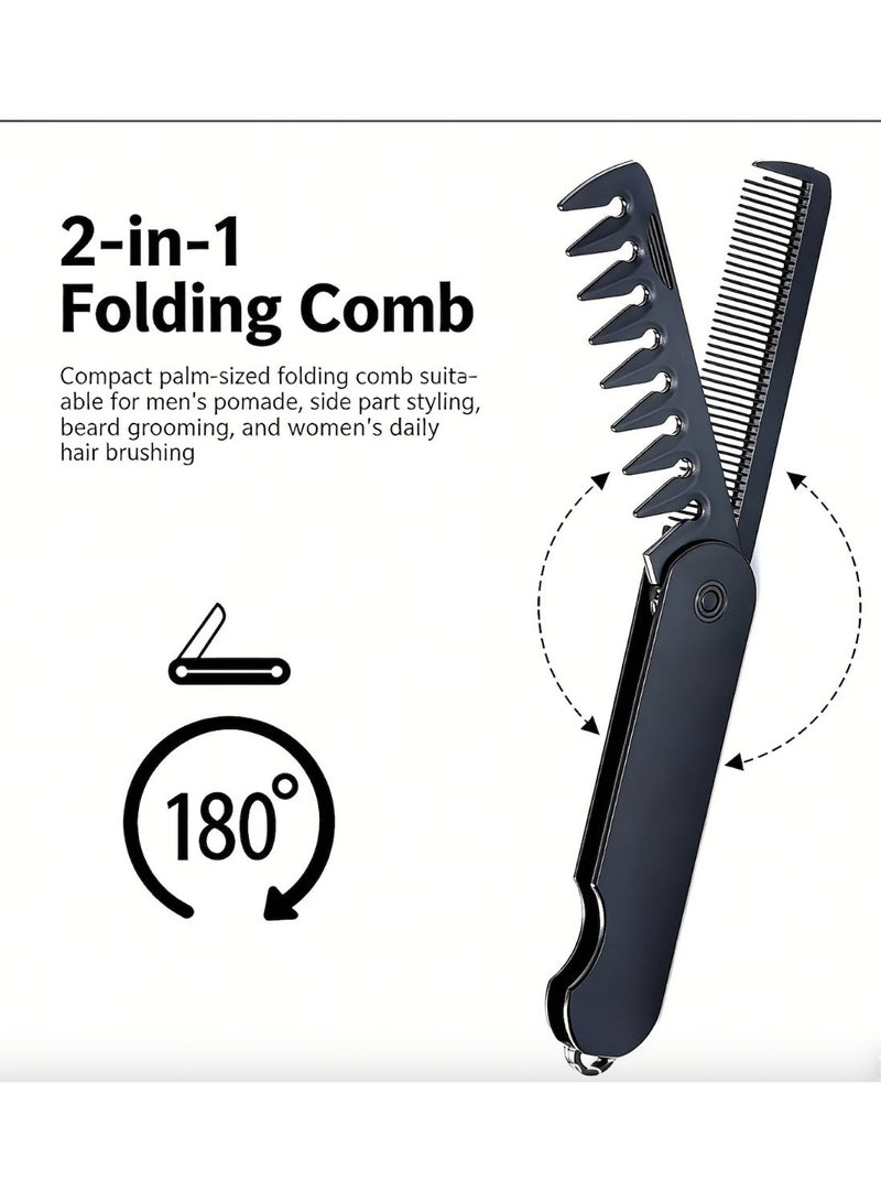 2 in 1 Pocket Folding Combs Plastic Wide Tooth Oil Head Comb Beard Combing Barber Clipper Comb Salon Hair Styling Tools - Image 2