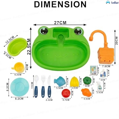FunBlast Kids Frog Theme Kitchen Sink Play Set with Running Water – Vegetable & Dish Washing Toy Set with Utensils and Faucet for Kids Role Play & Learning - Image 2